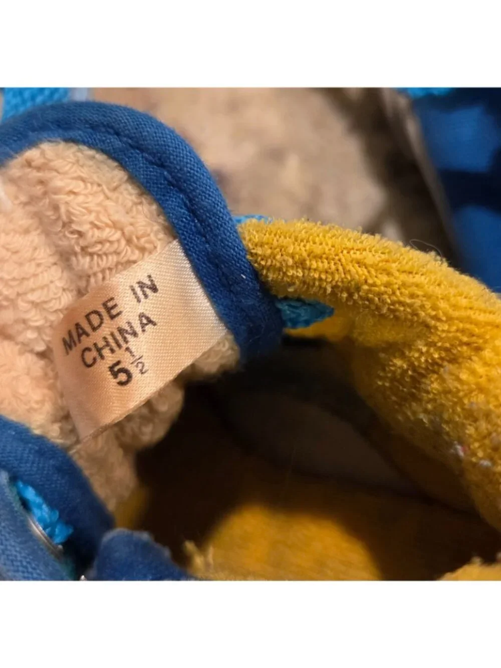 Nike VTG Toddler Size 5.5 Sneakers Shoe Blue Yellow Terry Cloth Strap Tie